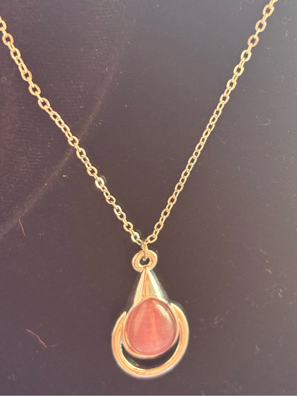 long silver Teardrop Necklace with Pink Stone Pendant